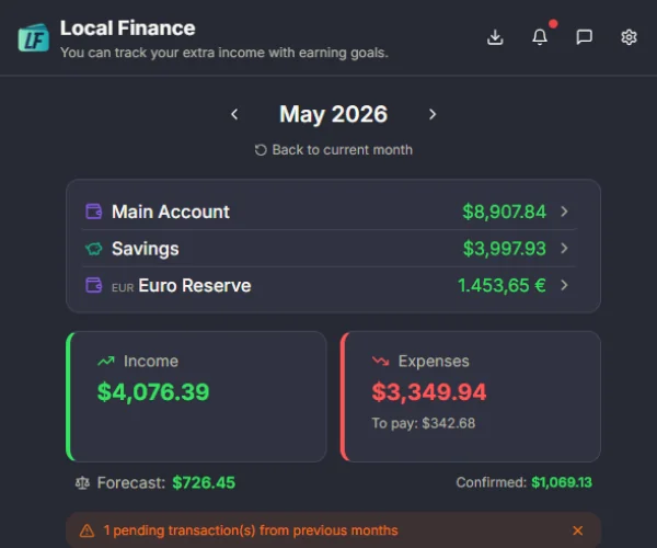 Interface do aplicativo Local Finance